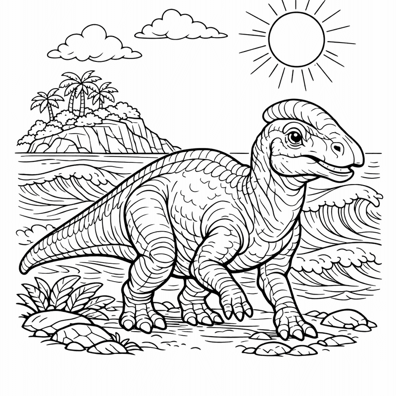 Free printable coloring page: Object Only: A Cute Edmontosaurus With Clean Outlines,…, for ages 7-12