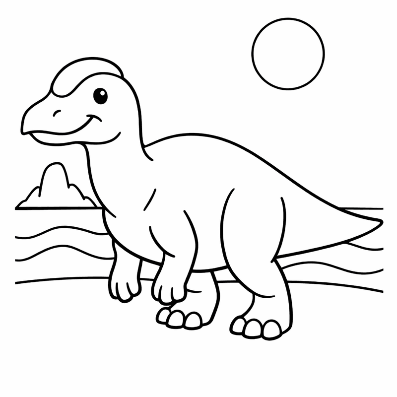 Free printable coloring page: Edmontosaurus By Lake, for ages 3-6