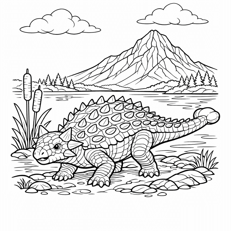 Free printable coloring page: Object Only: A Cute Euoplocephalus With Clean Outlines,…, for ages 7-12