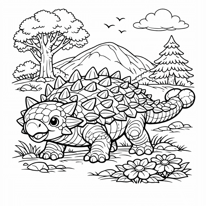 Free printable coloring page: Euoplocephalus In Forest, for ages 7-12