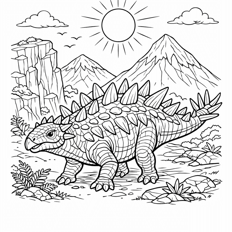 Free printable coloring page: Object Only: A Cute Huayangosaurus With Clean Outlines,…, for ages 7-12