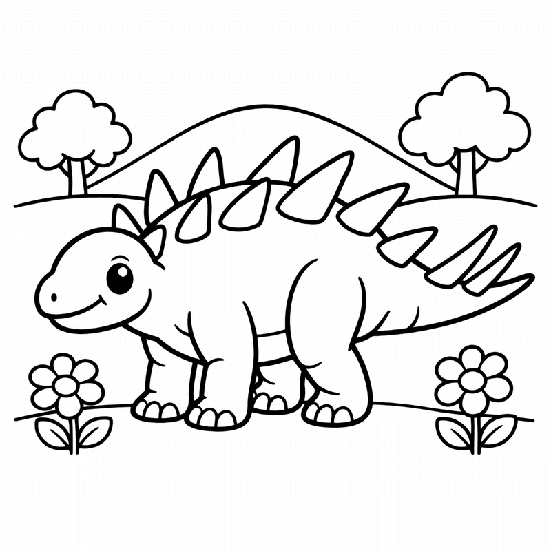 Free printable coloring page: Object Only: A Cute Kentrosaurus With Clean Outlines, No Background, for ages 3-6