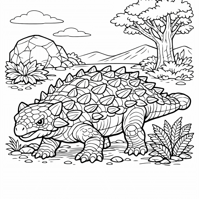 Free printable coloring page: Nodosaurus Grazing, for ages 7-12