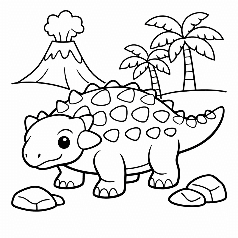 Free printable coloring page: Object Only: Two Or Three Nodosauruss Side By Side, Simple And Adorable, No Background, for ages 3-6