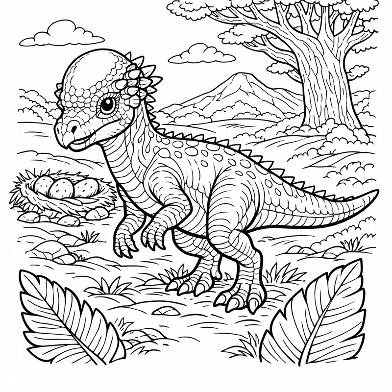 Free printable coloring page: Baby Pachycephalosaurus, for ages 7-12
