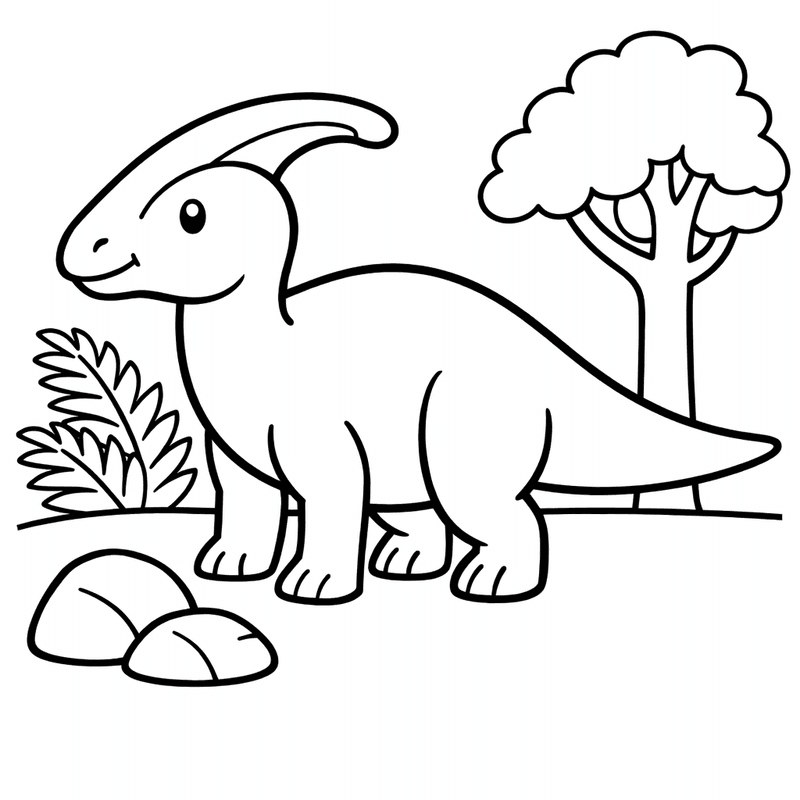 Free printable coloring page: Parasaurolophus Standing, for ages 3-6