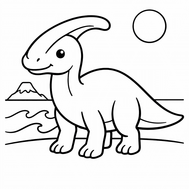 Free printable coloring page: Parasaurolophus Standing, for ages 3-6
