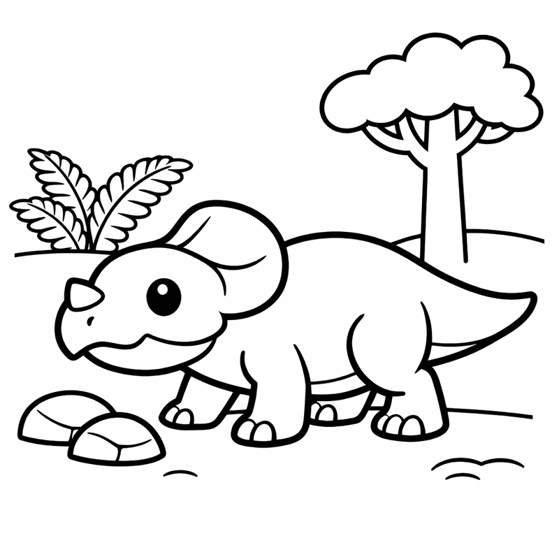Free printable coloring page: Object Only: A Cute Protoceratops With Clean Outlines,…, for ages 3-6