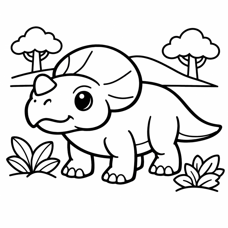Free printable coloring page: Object Only: A Cute Protoceratops With Clean Outlines, No Background, for ages 3-6