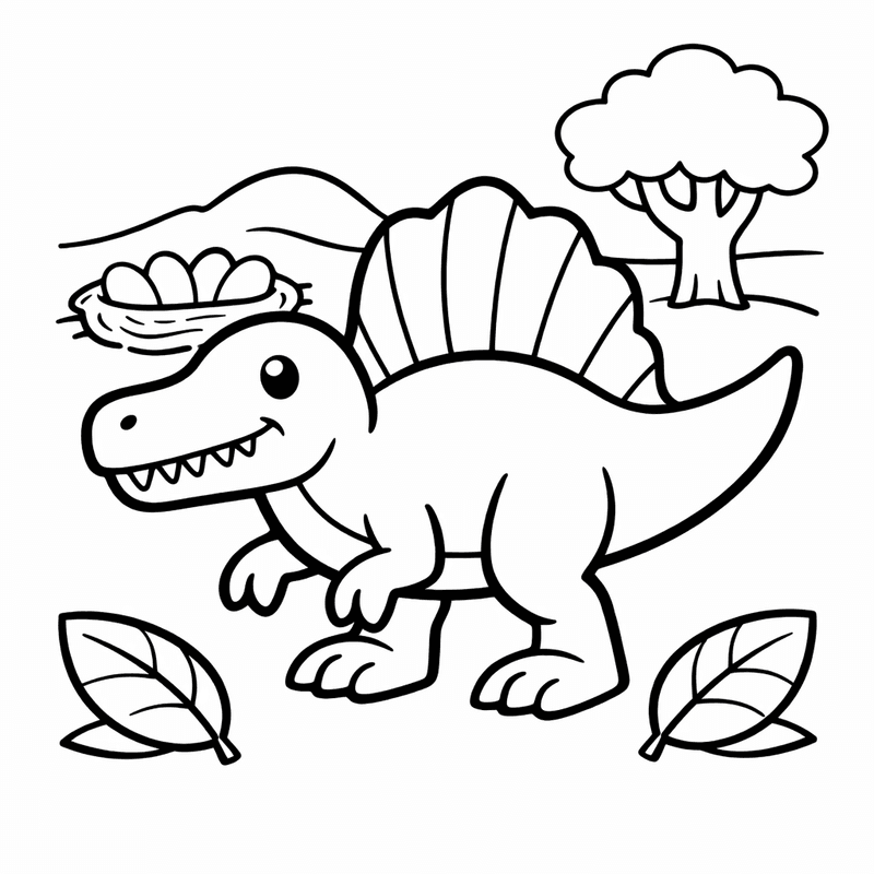 Free printable coloring page: Spinosaurus By Water, for ages 3-6