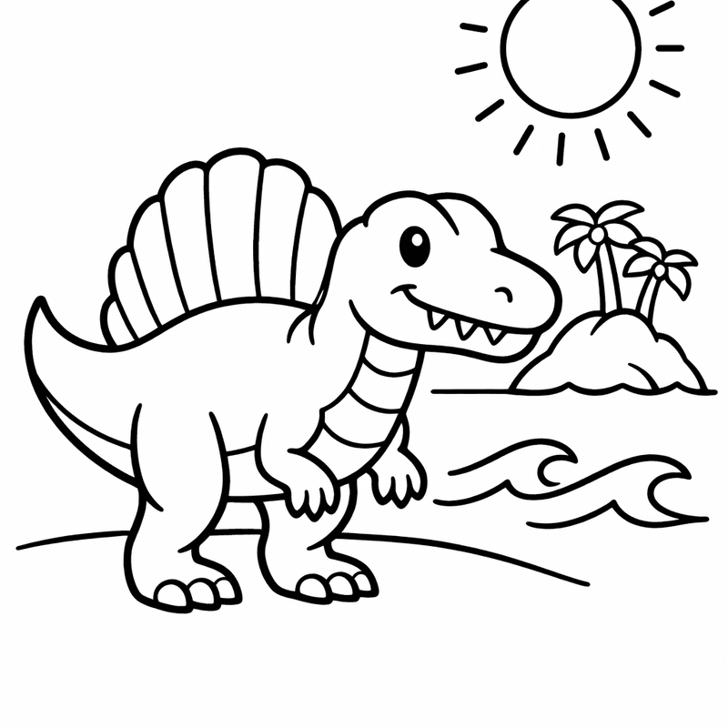 Free printable coloring page: Spinosaurus Fishing, for ages 3-6