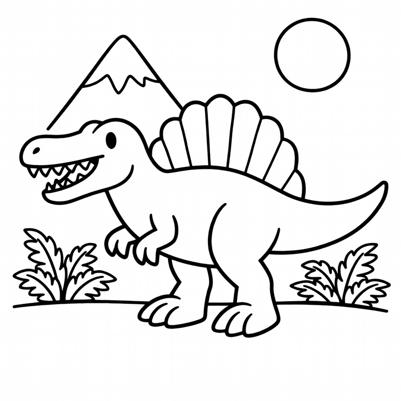 Free printable coloring page: Spinosaurus With Sail, for ages 3-6