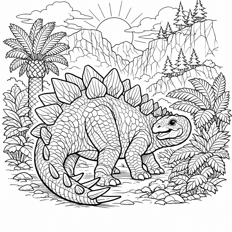 Free printable coloring page: Object Only: Two Or Three Stegosauruss Side By…, for ages 7-12
