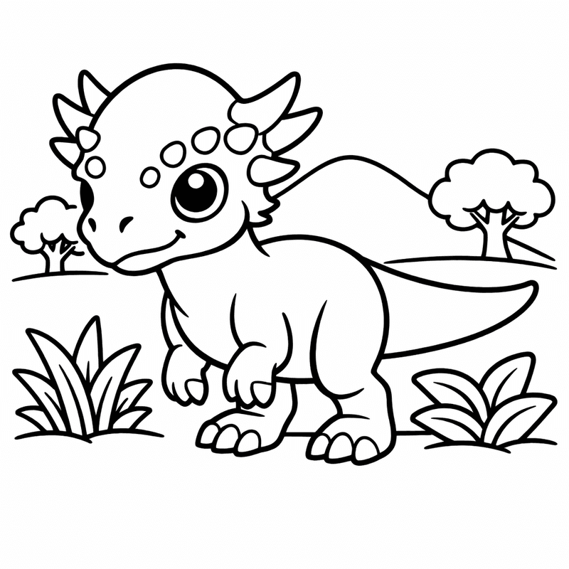 Free printable coloring page: Stygimoloch In Forest, for ages 3-6