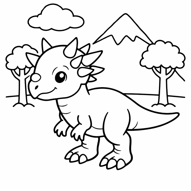 Free printable coloring page: Stygimoloch In Forest, for ages 3-6