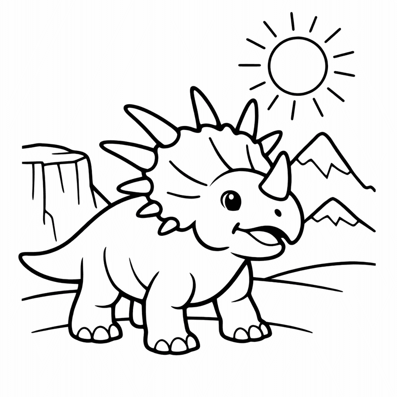 Free printable coloring page: Object Only: Two Or Three Styracosauruss Side By Side, Simple And Adorable, No Background, for ages 3-6