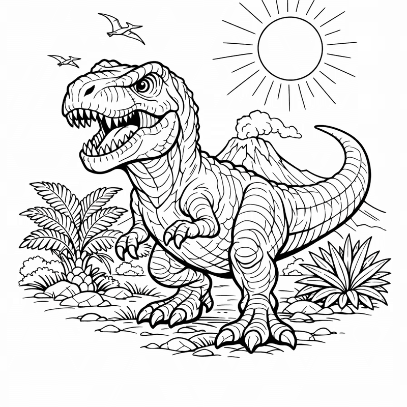 Free printable coloring page: T-rex Roaring, for ages 7-12