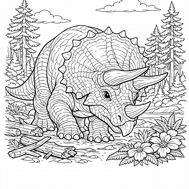 Free printable coloring page: Object Only: Two Or Three Triceratopss Side By…, for ages 7-12