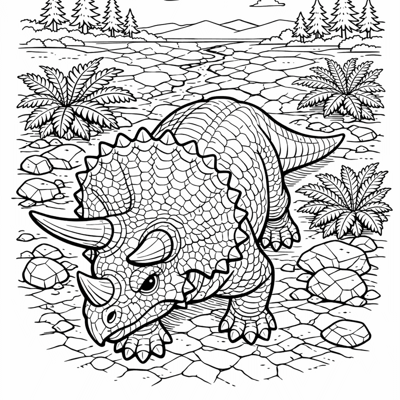 Free printable coloring page: Triceratops Standing, for ages 7-12