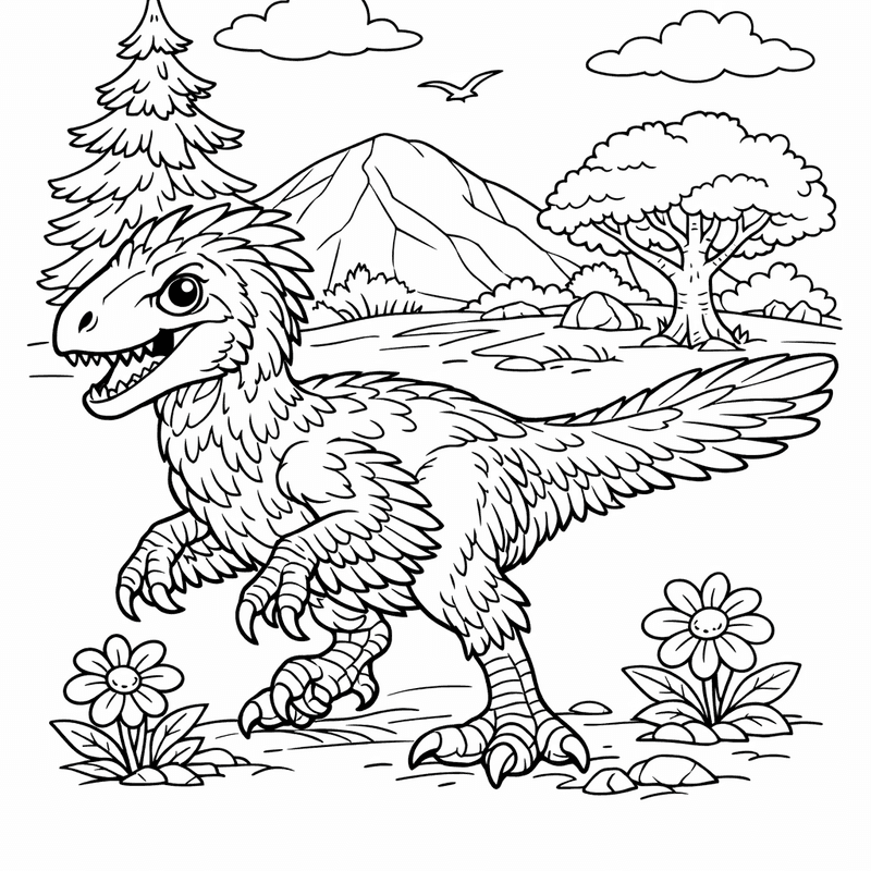 Free printable coloring page: Object Only: Two Or Three Utahraptors Side By…, for ages 7-12