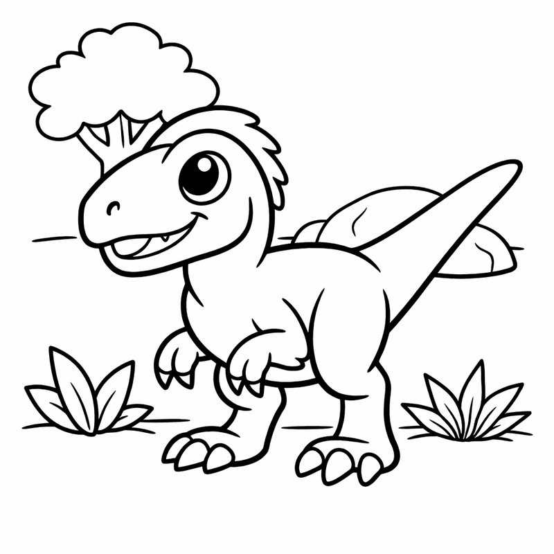 Free printable coloring page: Utahraptor In Forest, for ages 3-6