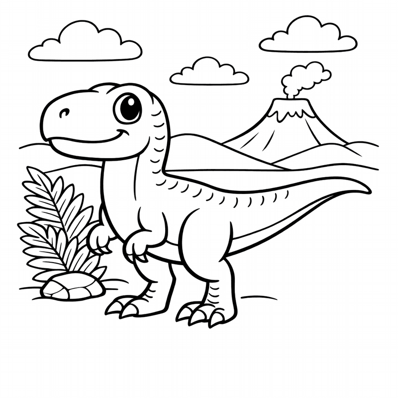 Free printable coloring page: Velociraptor In Grass, for ages 3-6