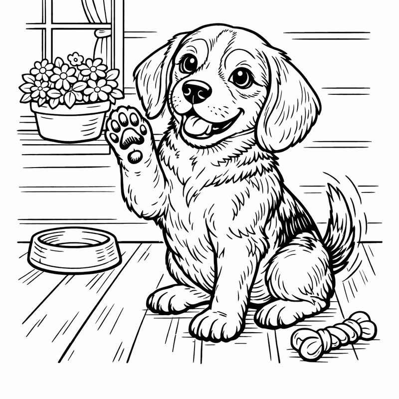 Free printable coloring page: A Beagle Sitting With Floppy Ears And A…, for ages 7-12