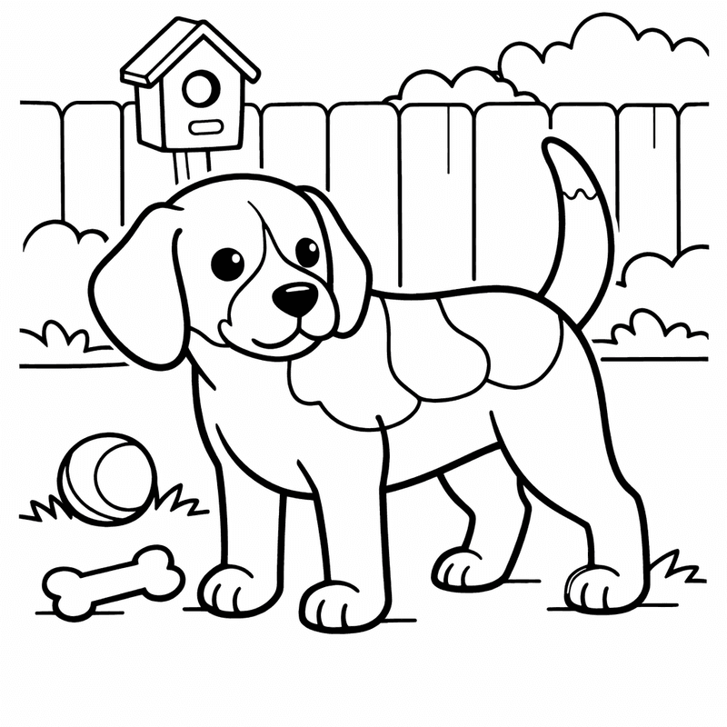 Free printable coloring page: Object Only: A Cute Beagle With Clean Outlines,…, for ages 3-6