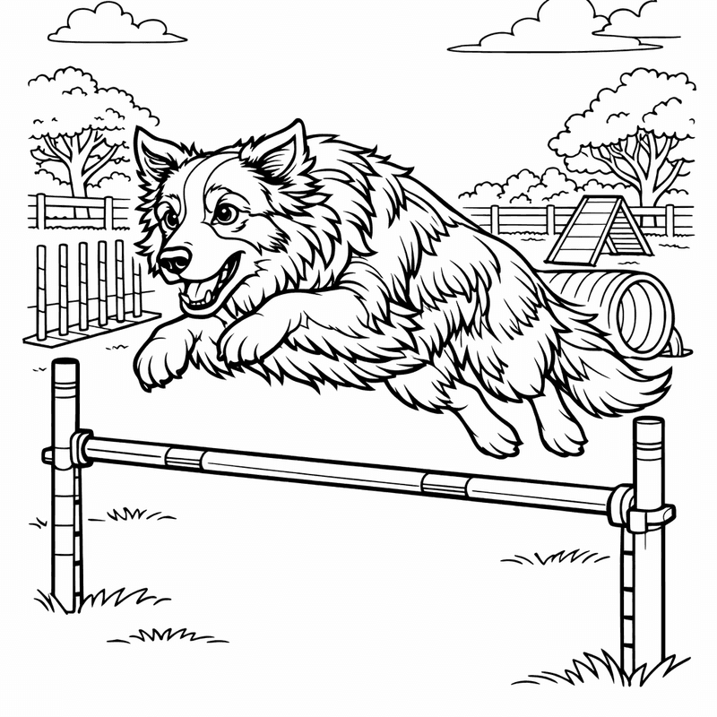 Free printable coloring page: A Border Collie Lying In Grass With An…, for ages 7-12