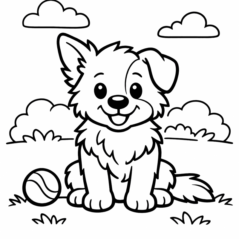 Free printable coloring page: A Border Collie Herding Sheep In A Green Field, for ages 3-6