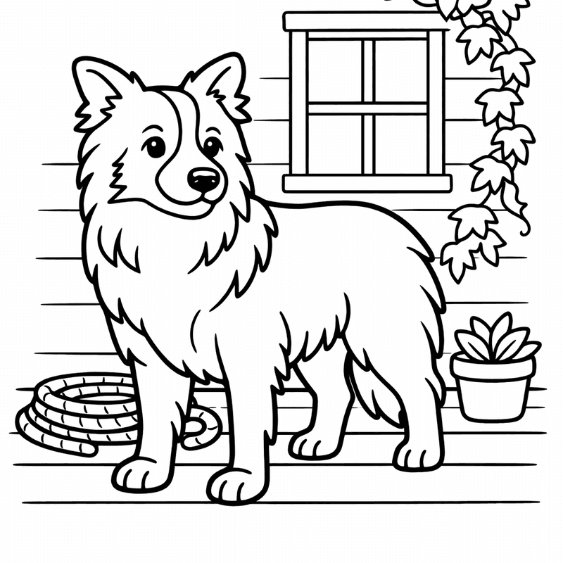 Free printable coloring page: Object Only: A Cute Border Collie With Clean Outlines, No Background, for ages 3-6
