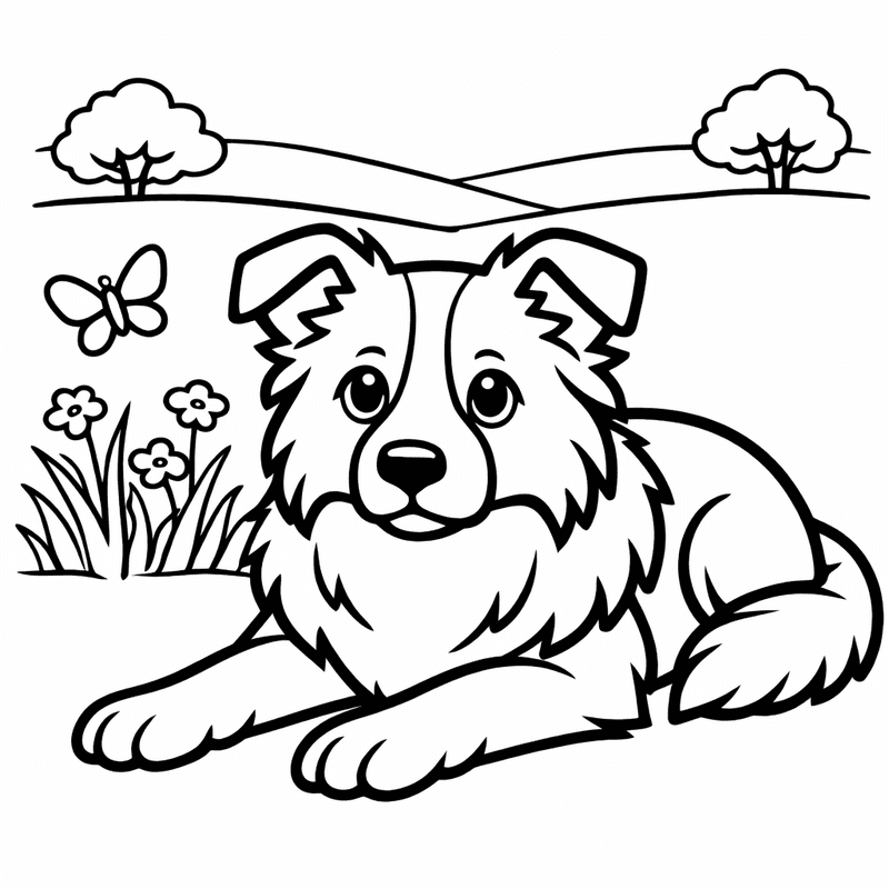 Free printable coloring page: A Border Collie Puppy With One Ear Up And One Ear Down, for ages 3-6