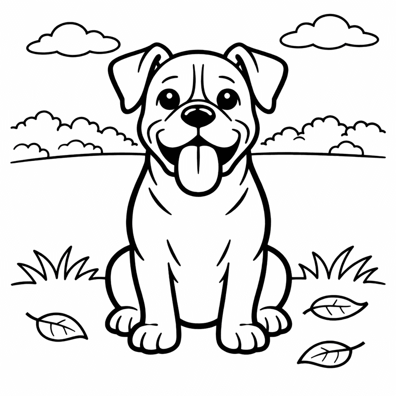 Free printable coloring page: A Boxer Puppy With Floppy Ears Chewing A Toy, for ages 3-6
