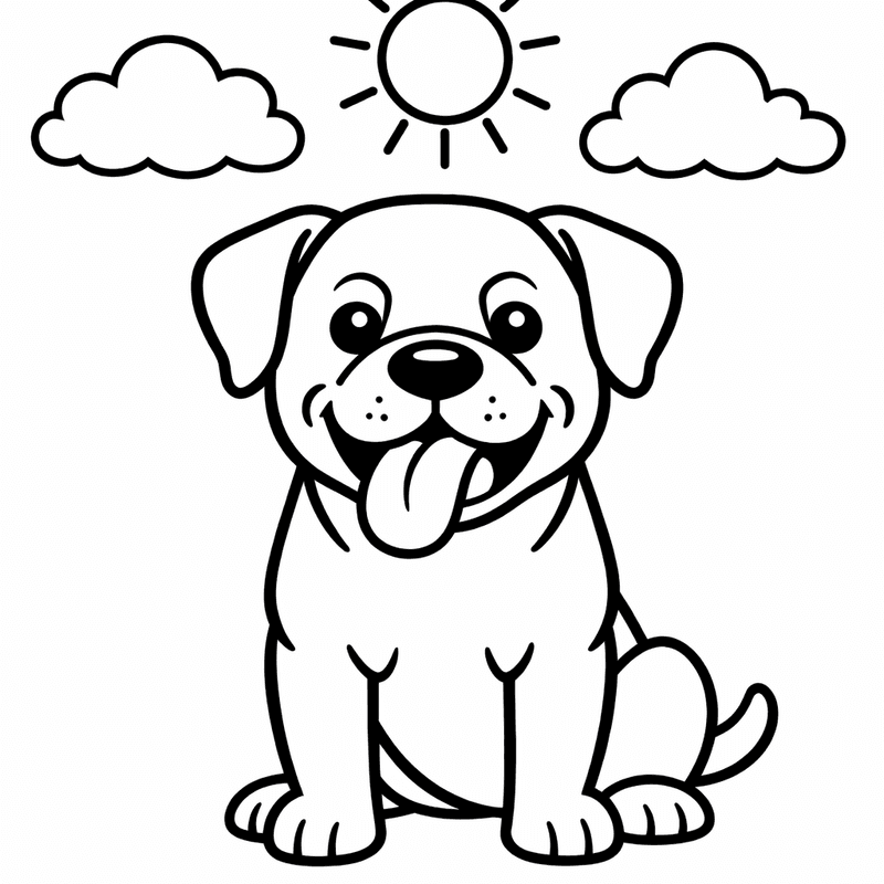 Free printable coloring page: A Boxer Sitting With Its Tongue Out Looking Happy, for ages 3-6