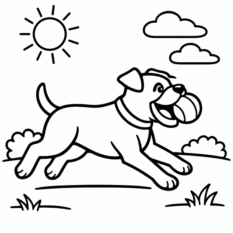 Free printable coloring page: A Boxer Puppy With A Wrinkly Face Playing…, for ages 3-6