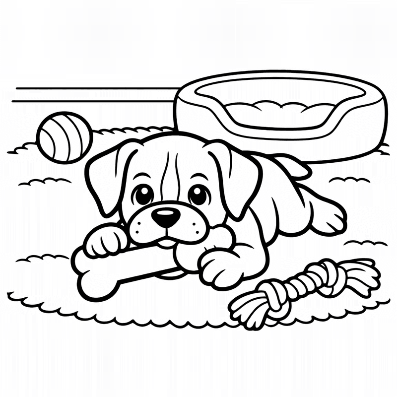 Free printable coloring page: A Boxer Running In A Park Catching A Ball, for ages 3-6