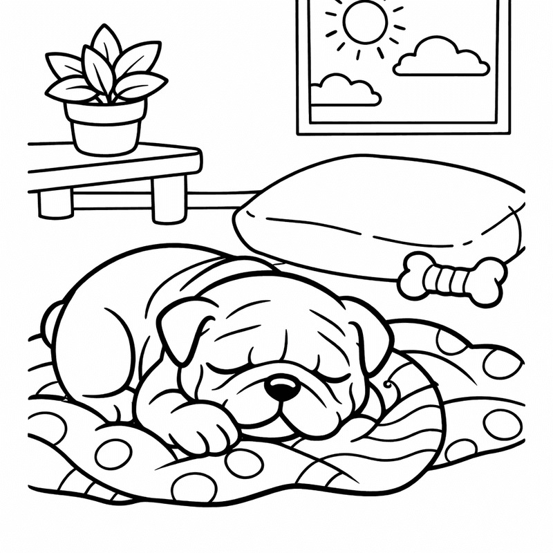 Free printable coloring page: Object Only: Two Bulldog Puppies Together, No Background, for ages 3-6