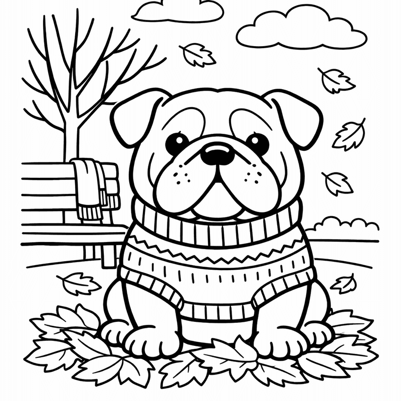 Free printable coloring page: Object Only: A Cute Bulldog With Clean Outlines,…, for ages 3-6