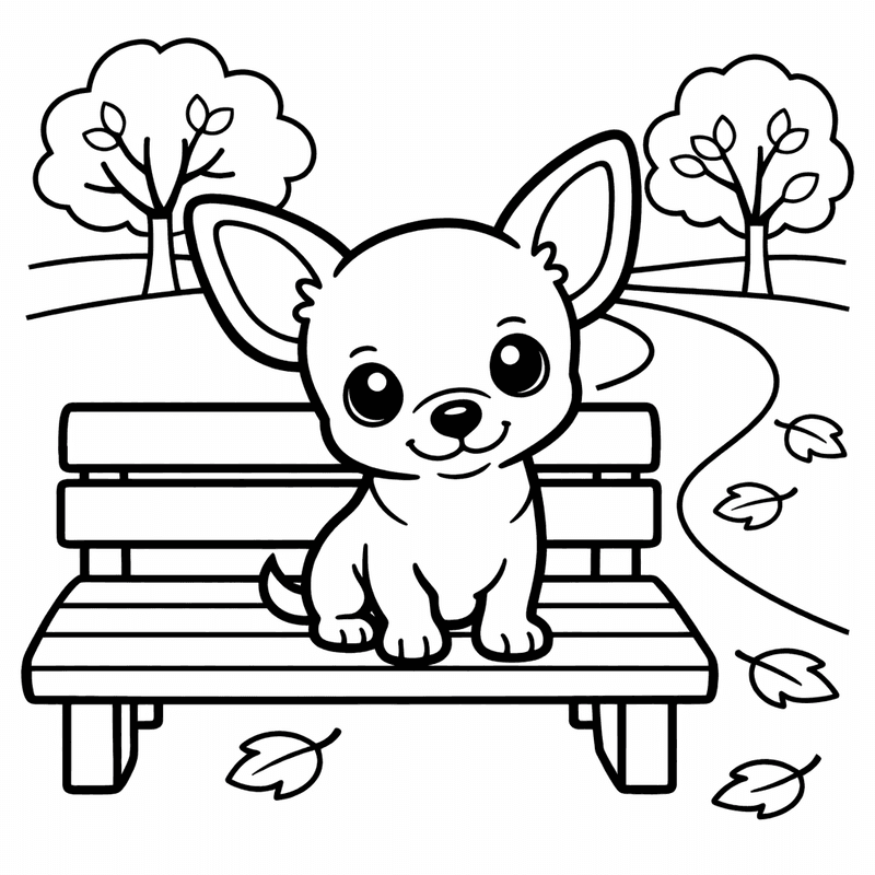 Chihuahua Coloring Page — Object Only: Two Chihuahuas Sitting Together, No Background