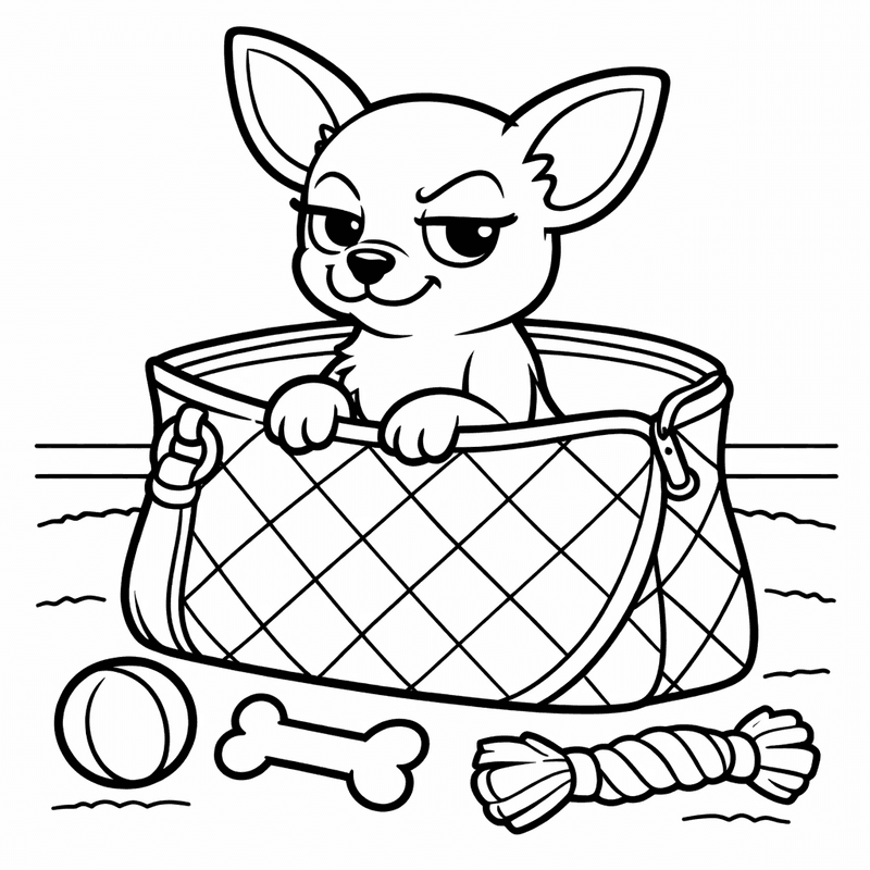 Free printable coloring page: Object Only: A Cute Chihuahua With Clean Outlines, No Background, for ages 3-6