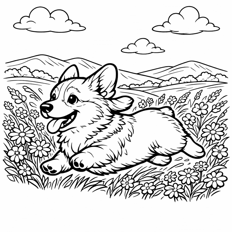 Free printable coloring page: A Corgi Lying On Its Back With Paws…, for ages 7-12