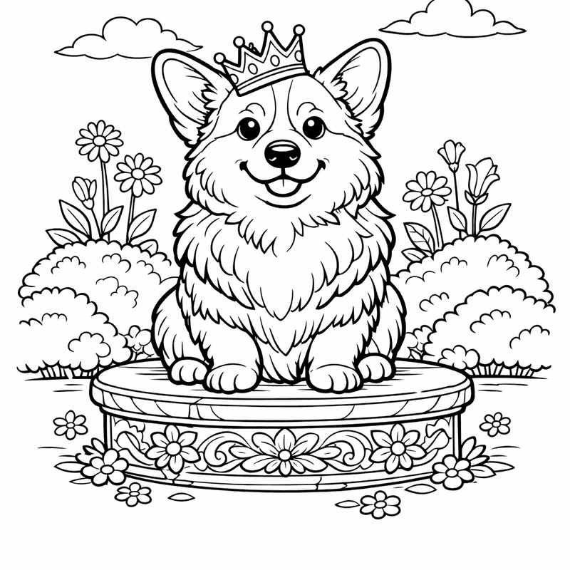 Free printable coloring page: Object Only: Two Corgis Sitting Together, No Background, for ages 7-12