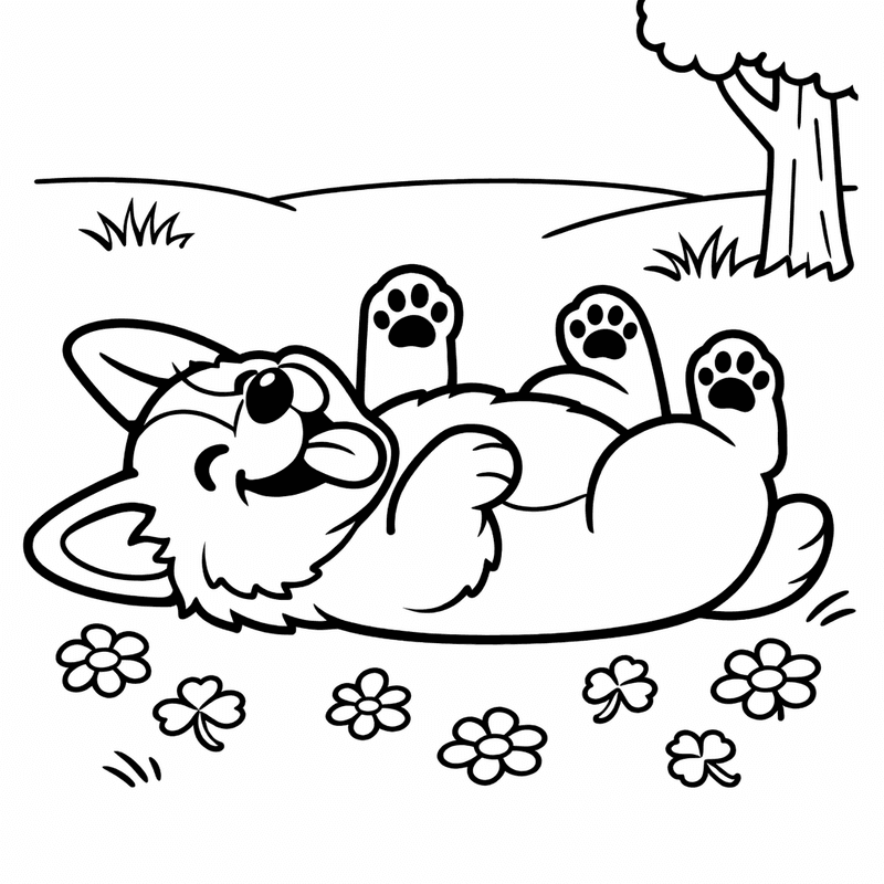 Corgi Coloring Page — A Corgi Puppy Chasing Its Own Tail