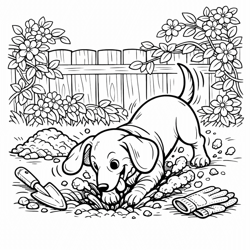 Free printable coloring page: A Dachshund Sitting Up Begging For Treats, for ages 7-12