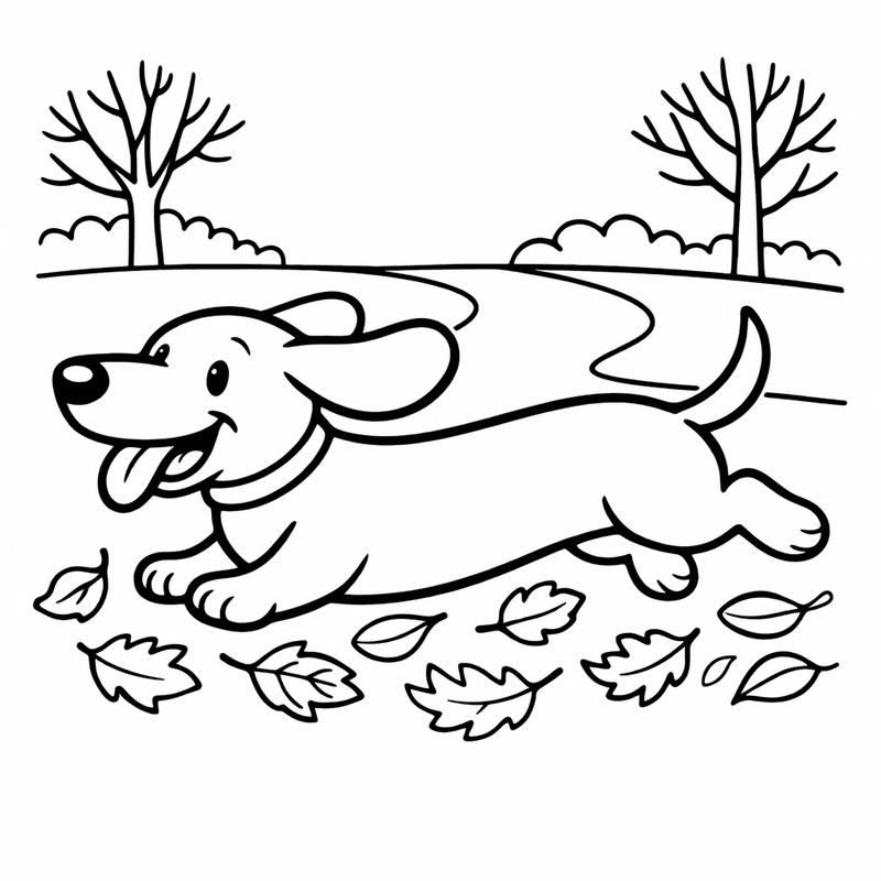 Free printable coloring page: A Dachshund Running With Its Long Body Stretched Out, for ages 3-6