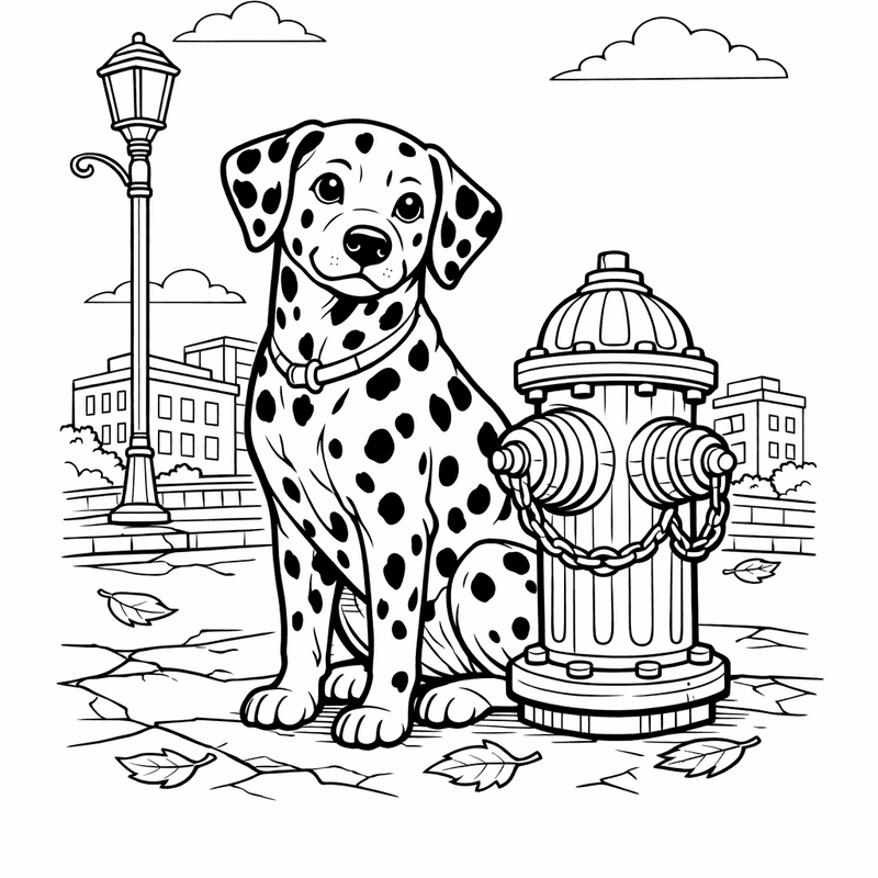 Free printable coloring page: Object Only: A Cute Dalmatian With Clean Outlines,…, for ages 7-12