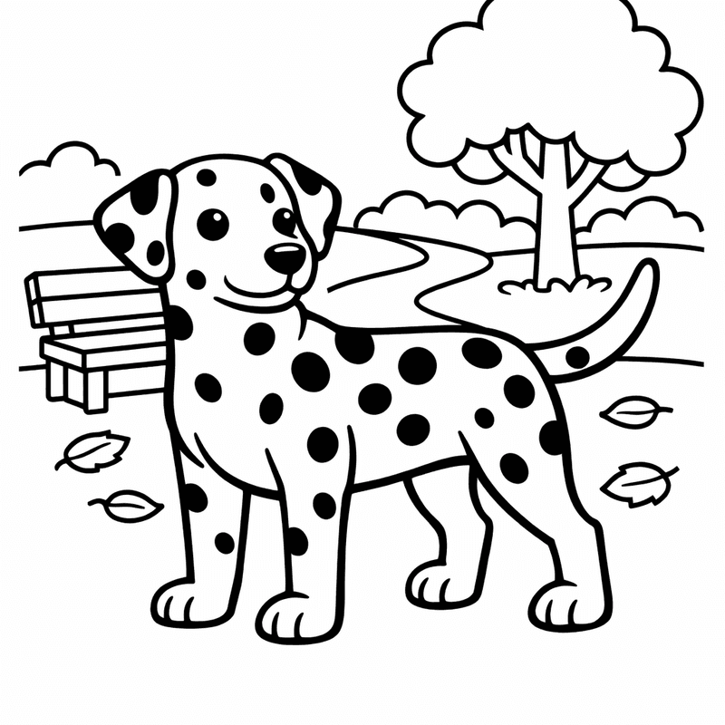 Free printable coloring page: A Dalmatian With Spots Sitting Next To A Fire Hydrant, for ages 3-6