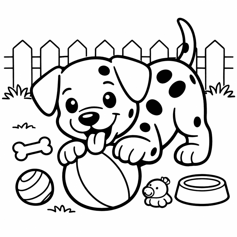 Dalmatian Coloring Page — Object Only: Two Dalmatian Puppies Together, No Background