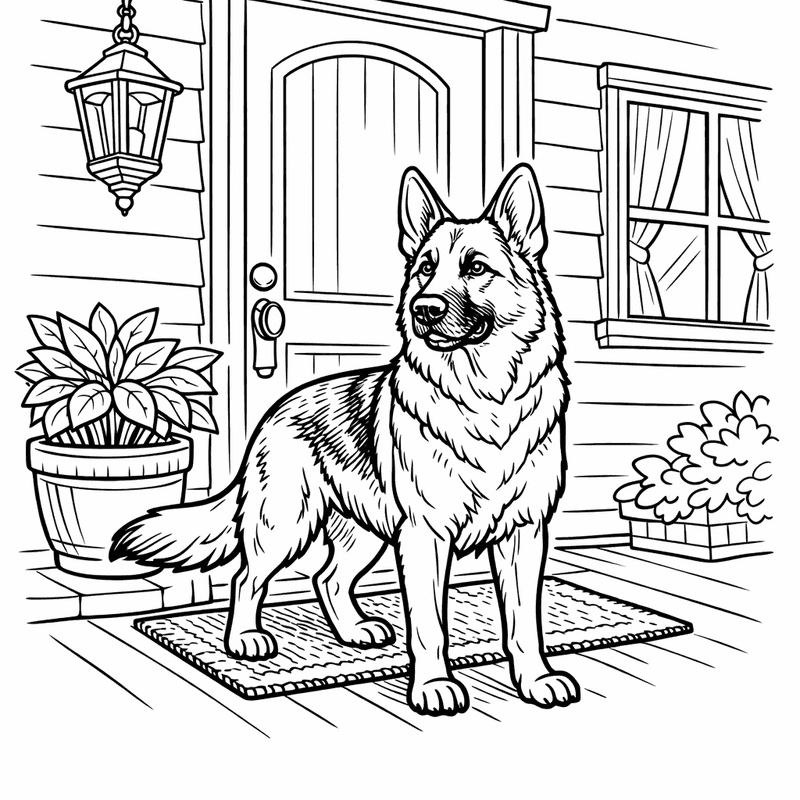 Free printable coloring page: Object Only: A Cute German Shepherd With Clean…, for ages 7-12