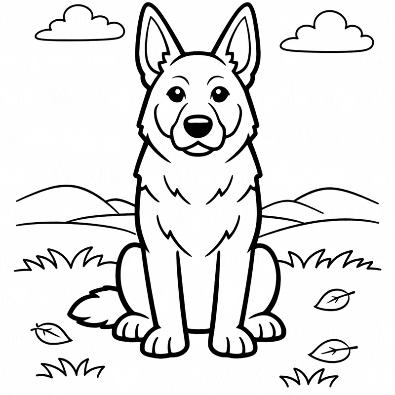 Free printable coloring page: A German Shepherd Lying Down With Head On…, for ages 3-6
